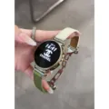 Bracelet de montre en cuir véritable avec boucle déployante pour montre connectée - Compatible Avec Smartwatch / Blanc Cassé et Vert Matcha