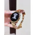 Bracelet de montre de remplacement en cuir véritable avec boucle papillon, design élégant. - Compatible Avec Smartwatch / Abricot et Brun clair