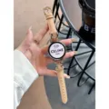 Luxury style smart watch strap with crystal embellishment, premium leather beige band for smartwatches. - Compatible with Huawei GT1 (Sport / Fashion / Active Edition) - 22mm / Apricot
