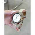 Bracelet de montre connectée en cuir véritable avec boucle en métal de couleur rose élégante. - Compatible Avec Smartwatch / Blanc Crème & Rose
