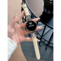 Replacement smartwatch leather strap with rhinestone metal connectors for smart watch models. - Off White