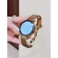 Luxus Smartwatch mit braunem Lederarmband und Goldgehaeuse, elegantes elektronisches Armband. - D-Förmig Gefaltet - Braun / Kompatibel für Huawei 8/9