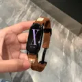 Brown corduroy magnetic smartwatch strap with cute bear and bow decoration for stylish look. - Compatible With Apple 38/40/41/(10th Gen 42mm) Universal / Brown