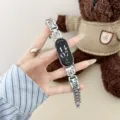 Metal smart watch band replacement with cute puppy cartoon and rhinestones for daily wear. - Huawei fit3 / Cute Dog Silver
