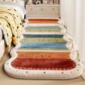 Cozy faux cashmere bedside rug with colorful stripes and wave edge for bedroom floor. - 40x100cm / Rainbow Cloud Edge