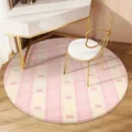 Cream style round faux cashmere floor mat, soft bedside carpet for bedroom and living room. - Pink Yellow Stripe (12.2GYGKI-6)