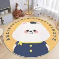 Süßer runder Plüschteppich mit Alphabet, weiche und bequeme Fußmatte fürs Kinderzimmer. - Weißbär / 60x60 Set
