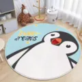 Runder Plüsch-Bodenmatte für das Wohnzimmer, gemütlicher Nachttisch-Teppich für Kinder - Pinguin / 60x60 Set