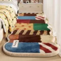 Detailed close-up view of the cozy multi-colored patchwork faux cashmere bedside runner rug. - Color Blocking Cloud Rug