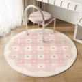 Cream style round imitation cashmere rug, pink checkerboard heart design, soft bedroom carpet. - Pink Checkered Heart (12.2GYGKI-10)