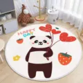 Detailaufnahme vom runden Panda Kaschmir-Teppich, gemütliche Kinderzimmer Deko Bodenmatte. - Panda