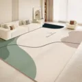 Detail view of modern minimalist abstract pattern PVC waterproof floor rug in cozy living room. - 40x60cm / Camilla (Style 2M)