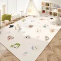 Detailed view of cute cartoon animal baby crawling mat, waterproof PVC, easy clean play mat. - Sweet Puppy