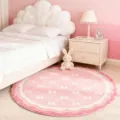 Pink round plush rug fluffy soft anti-slip bedroom bedside mat cozy aesthetic floor carpet - Pink Bowknot Pattern (12.2GYGKI-3) / 60*60cm
