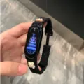 Cute corduroy watch band with bear charm, magnetic strap compatible for smart fitness tracker. - Black