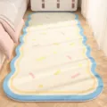 Cozy fluffy long bedside runner rug featuring a cute wavy edge and colorful sprinkles detail. - Striped Storm / 40x120cm / Sea Salt Blue