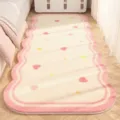 Soft imitation cashmere bedside rug detail, cozy pink wavy design for bedroom floor. - Heart to Heart / 40x120cm / White Pink