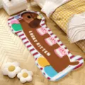 Cute shaped plush bedside rug, soft cashmere-like bedroom floor mat with cozy cartoon design. - 40x120cm / Lucky Sausage Dog Cake