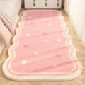 Pink fluffy bedside runner rug, cute wavy edge aesthetic soft carpet for bedroom floor and home. - Heart to Heart / 40x120cm / Pink
