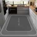 Kitchen floor mat detail, dark gray diatom mud anti-slip mat with white border and text. - 40*60cm / Style-Grey