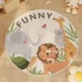 Niedlicher runder Plüschteppich mit Cartoon Design, weiche Bodenmatte fürs Kinderzimmer. - Zoo 2