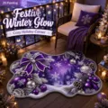 Cozy Christmas decorative floor mat with a festive purple winter holiday design and white snowflakes. - 40x60cm Size / Purple Christmas Ball Style (9.18GYG圣诞异形-2)