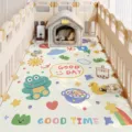 PVC pet mat detail showing cute cartoon print, waterproof and easy to clean playpen mat. - 40x60cm / Cartoon Slogan Pattern