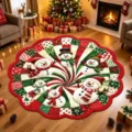 Christmas decorative crystal velvet round rug, festive snowman pattern living room floor mat. - 60x60cm Pack / Spiral Snowman Style (c-917sdy 1)