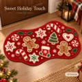 Cozy Christmas themed cashmere-like floor mat with festive gingerbread and candy patterns. - 40x60cm Size / Gingerbread Man and Tree Style (9.18GYG圣诞异形-4)