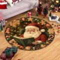 Round Christmas crystal velvet carpet, Santa Claus reading book pattern, cozy living room floor mat. - 60x60cm Pack / Santa Reading Style (c-917sdy 3)