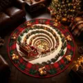 Round Christmas crystal velvet rug 3D spiral Santa Claus pattern living room floor mat decoration - 60x60cm Pack / 3D Spiral Christmas Style (c-917sdy 4)