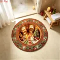 Christmas decorative crystal velvet round floor mat with 3D illusion pattern for home decor. - 3D Fireplace Cabin Style (c-917sdy 7)
