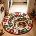 Christmas 3D illusion circular crystal velvet rug for living room decor and cozy floor mat. - Christmas Snowman Deer Style (c-917sdy 9)