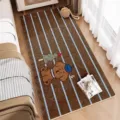 Brown striped plush bedroom bedside rug with cute cartoon dog and tree design, soft and cozy. - 40*60cm / Christmas Dog - Faux Cashmere