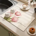 Rosa Tulpen PVC Tischset Küchenarbeitsplatte Schutzmatte Wasserdicht Abwischbare Tischauflage - Tulpen-Selbstgespräch
