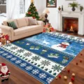 Gemütlicher Weihnachts Teppich Detail mit blauem Schneeflocken und Rentier Motiv für Zuhause. - Blauer Schneemann Rentier-Stil (8.14GYG圣诞-2) / Größe 40x60cm
