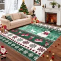 Detailansicht des weihnachtlichen karierten Dekoteppichs für das Wohnzimmer, pflegeleicht. - Grüner Hintergrund Rot-Weißes Muster Stil (8.14GYG圣诞-5) / Größe 40x60cm
