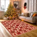 Gemütliche Weihnachtszene Wohnzimmer Teppich Detail mit rotem Karomuster Urlaubsdekor. - Rot-Weißes Karomuster Herz-Stil (8.14GYG圣诞-3) / Größe 40x60cm
