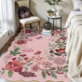Vintage Blumen Teppich für Wohnzimmer und Schlafzimmer, pflegeleicht, weich und gemütlich. - Rosa Retro Floral (01) / 40x60cm