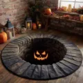 Halloween 3D stone well illusion rug detail featuring glowing pumpkin face in cozy room setting. - 60x60cm (Imitation Cashmere) / Halloween Style 3