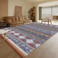 Tappeto decorativo geometrico per area, tappeto soggiorno stile retro boho, morbido tappetino - Linee Blu Retrò (8.14GYG Retro-1) / 40x60cm