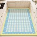 Alfombra de cocina a cuadros azules y blancos con borde festoneado amarillo y chic. - Estilo Cuadros Granada (Yi Mo Jing)