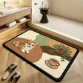 Cute corgi dog and green plant pattern bathroom anti-slip floor mat water absorbent rug - Corgi Style 2 / 30*40cm