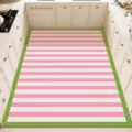 Alfombra de cocina a rayas rosa y blanca minimalista impermeable fácil de limpiar. - Estilo Cuadros Sal Marina (Yi Mo Jing)