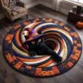 Halloween 3D visual round decorative rug featuring black cat for bedroom living room floor mat. - 60x60cm (Imitation Cashmere) / Halloween Style 5