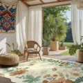 Unregelmässiger Vintage Blumen Teppich für Wohnzimmer Schlafzimmer, pflegeleichter Fussbodenmatte - Heller Retro Floral (07)