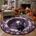Halloween 3D visual round rug, cozy living room decorative carpet featuring black cat pumpkin print. - 60x60cm (Imitation Cashmere) / Halloween Style 7