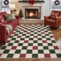 Weihnachts Karree Bodenmatte Teppich fuer Wohnzimmer festliche Heimdekoration schmutzabweisend - Rot Grün Cremeweiß Karomuster Stil (8.14GYG圣诞-9) / Größe 40x60cm