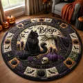 Halloween 3D visual round decorative rug, soft black cat witch carpet for bedroom living room. - 60x60cm (Imitation Cashmere) / Halloween Style 8