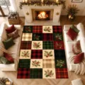 Weihnachten Karierter Teppich fuer Wohnzimmer, festliche Patchwork Bodenmatte mit Tannenzweigen. - Karomuster Patchwork Beeren Stil (8.14GYG圣诞-11) / Größe 40x60cm